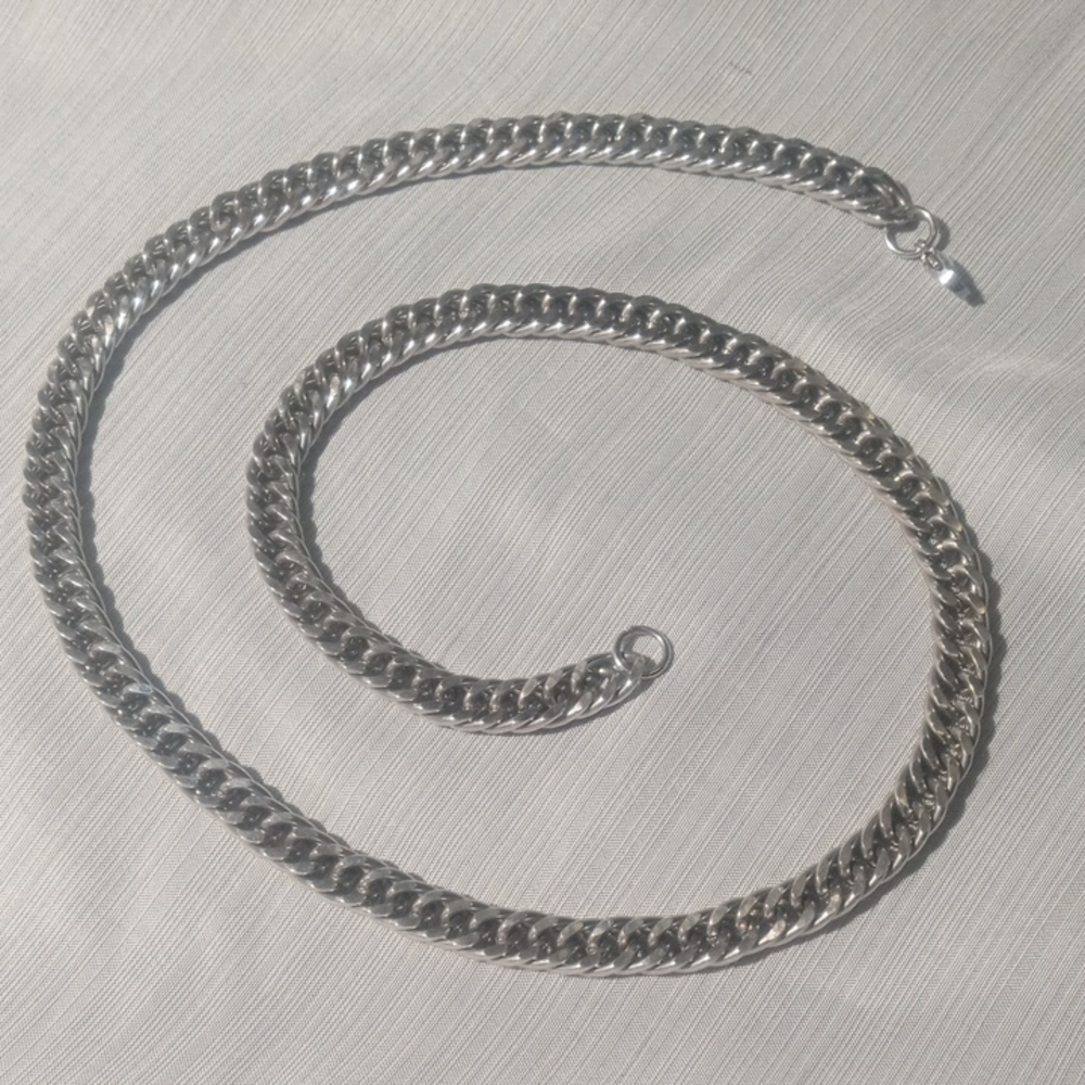 Silver Tone Curb Link Chain Necklace Unisex ~ Heavy Link ✨
